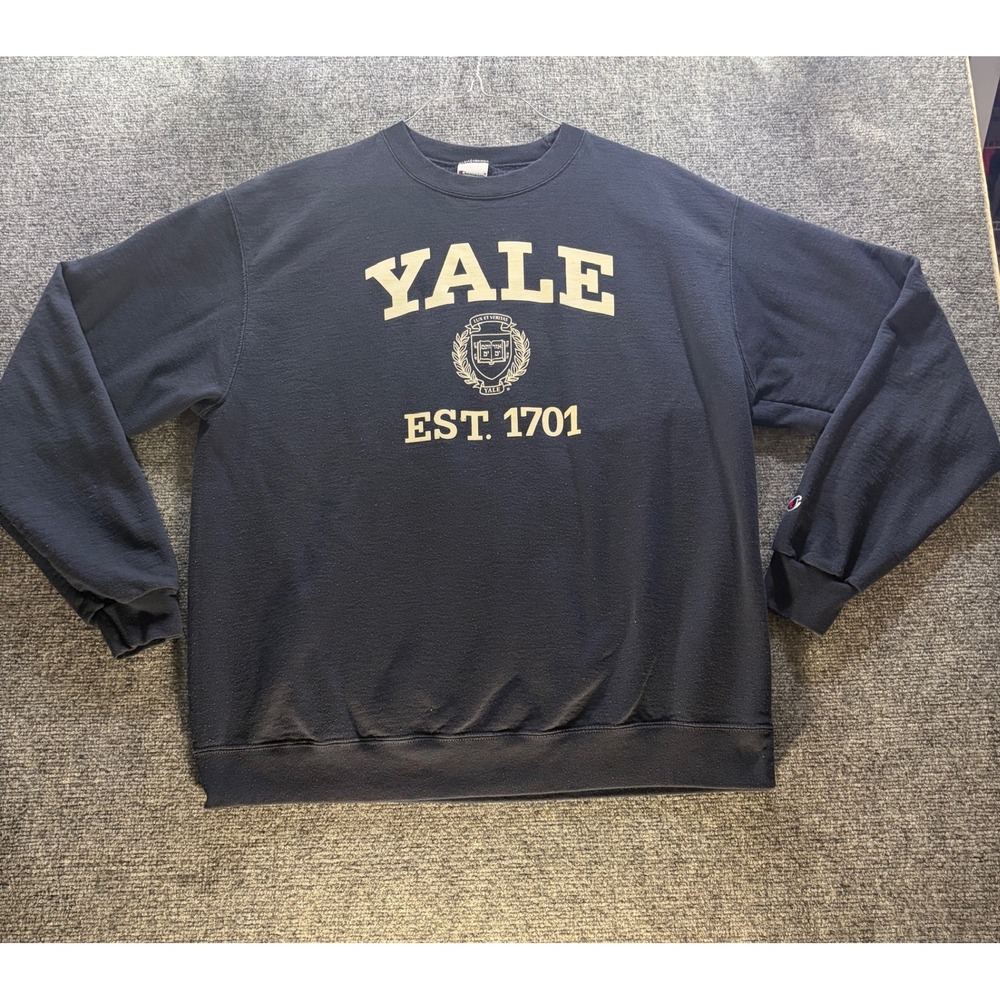 Champion Yale University Sweatshirt Navy Blue Crewneck Fleece XL Est 1701 Mens